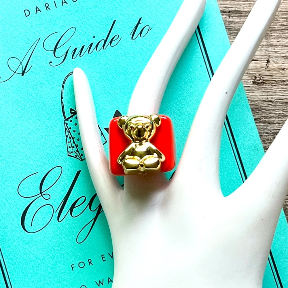 Chunky Orange Teddy Bear Ring 8.5 Cute!